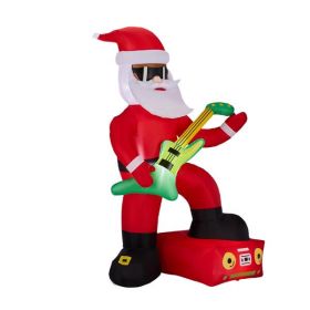 7.5FT Lighted Christmas Inflatable Decoration, Inflatable Black Santa Playing Electric Guitar
