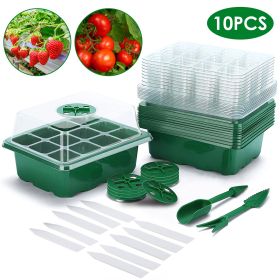 10Pcs Seed Starter Tray Kit Reusable Overall 120Cells Seeding Propagator Station Greenhouse Growing Germination Tray with Humidity Dome Label 2Pc