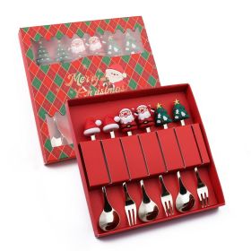 6pcs /Pack Christmas Cartoon Shape Stainless Steel Tableware (Color: Silver, Options: Style B Spoon Fork+Red Box)