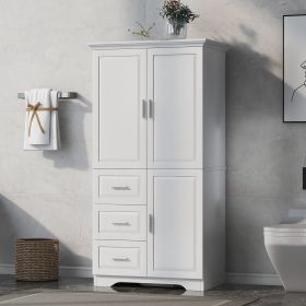 Tall and Wide Storage Cabinet with Doors for Bathroom/Office, Three Drawers (Color: White, Material: MDF)