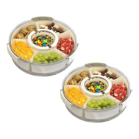 2Pcs Divided Serving Tray with Lid and Handle 360° Rotatable Snack Box Container with 6 Dividers Clear Portable Snack Platters for Fruit Candy Nut Sna (Option: 2PcsDividServingTray S)